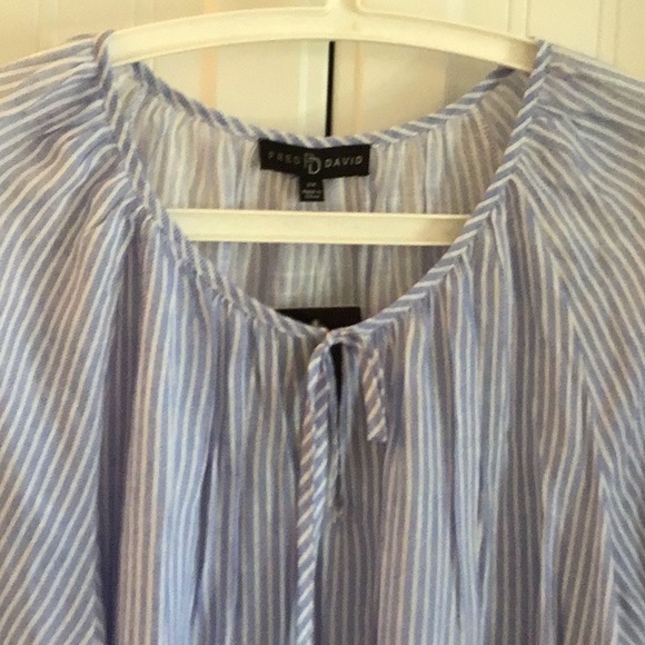 NWT Fred David blue/ white stipe “ticking” blouse. Super soft! - Picture 2 of 7